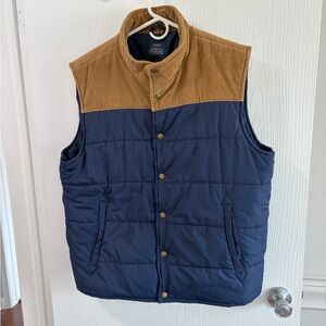 J. Crew Navy Quilted Vest with Tan Corduroy Yoke